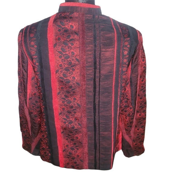 Tan Jay Red and Black Brocade Blazer 12P - Picture 5 of 6